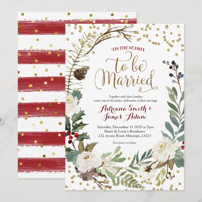Christmas Wreath Winter Holiday Wedding Invitation (Front/Back)