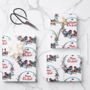 Christmas Wreath With Birds Wrapping Paper Sheet