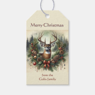 Christmas Wreath with Buck Gift Tag
