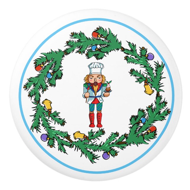 Christmas Wreath With Chef Nutcracker Ceramic Knob (Front)