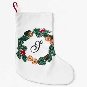 Christmas wreath with customizable initial small christmas stocking