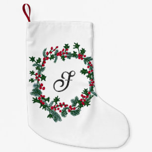 Christmas wreath with customizable initial small christmas stocking