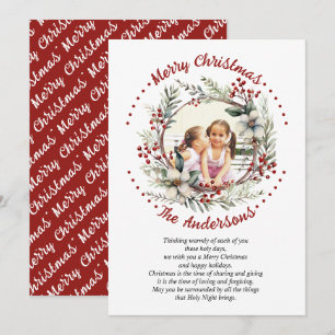 Christmas wreath with flowers and berries photo holiday card