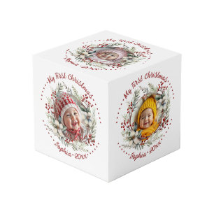 Christmas wreath with flowers berries photo cube