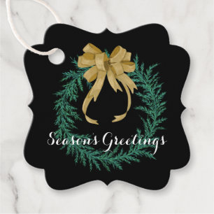 Christmas Wreath with Gold Bow Gift Favour Tags