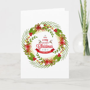Christmas Wreath with Mistletoe Holiday Card