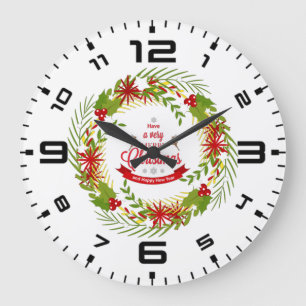 Christmas Wreath with Mistletoe Large Clock