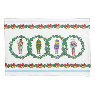Christmas Wreath With Nutcrackers Toy Soldier Pillowcase