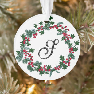 Christmas wreath with personalised initial ornament