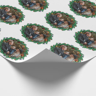Christmas Wreath With Photo Personalized Wrapping Paper