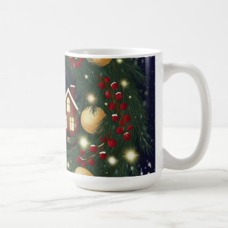 Christmas wreath with pine branches coffee mug