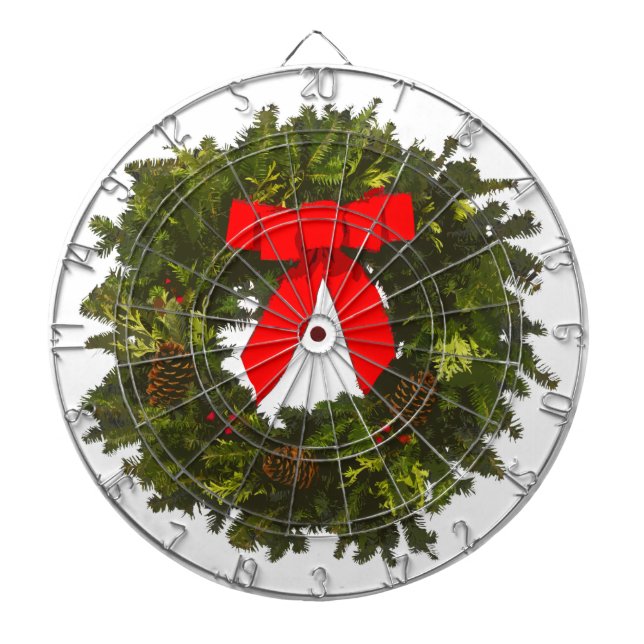 Christmas Wreath with Pine Cones and Red Bow Dartboard (Front)