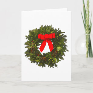 Christmas Wreath with Pine Cones and Red Bow Holiday Card
