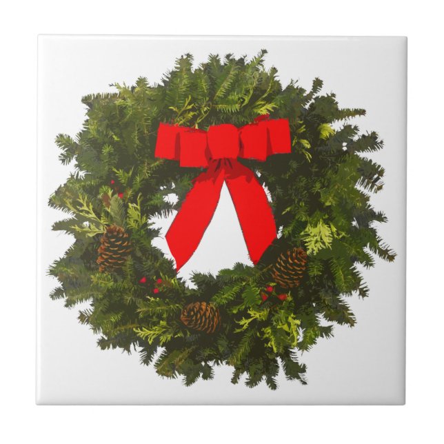 Christmas Wreath with Pine Cones and Red Bow Tile (Front)