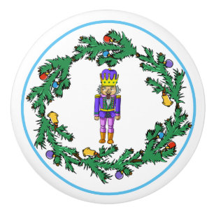 Christmas Wreath With Purple Nutcracker Ceramic Knob