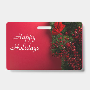 christmas wreath with red berries    badge