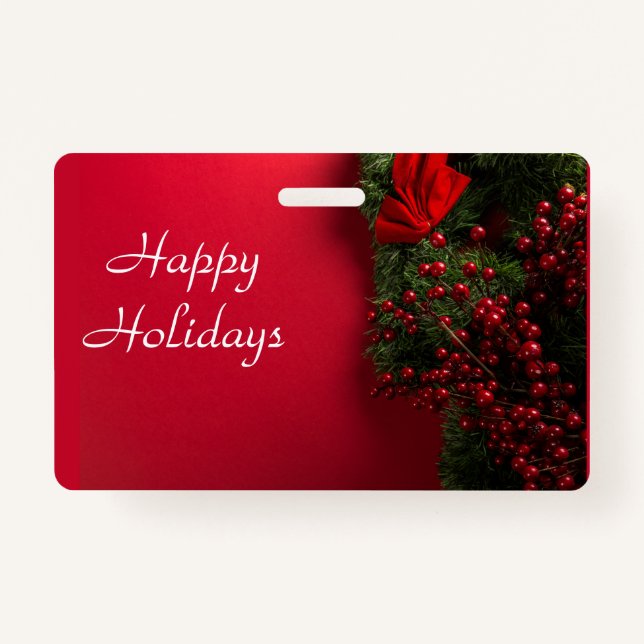 christmas wreath with red berries    badge (Front)