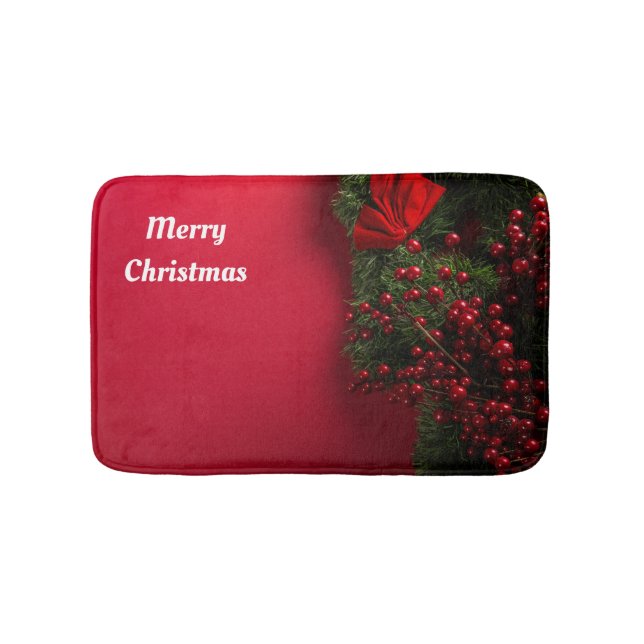 christmas wreath with red berries  bath mat (Front)