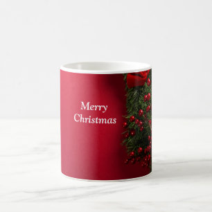 christmas wreath with red berries coffee mug