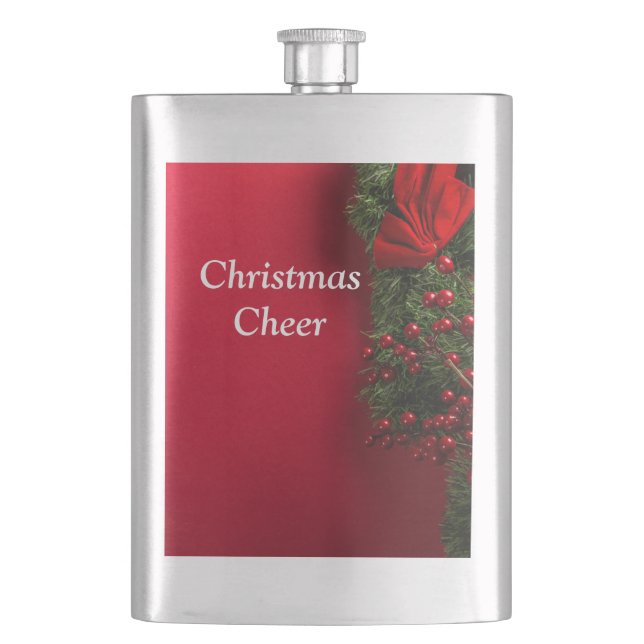 christmas wreath with red berries hip flask (Front)