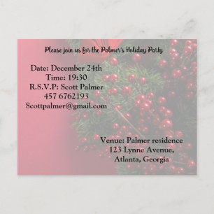 christmas wreath with red berries       invitation postcard