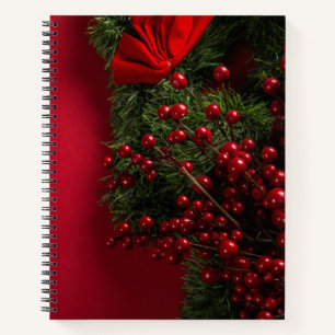 christmas wreath with red berries notebook