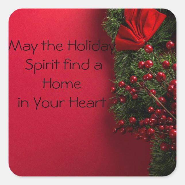 christmas wreath with red berries square sticker (Front)
