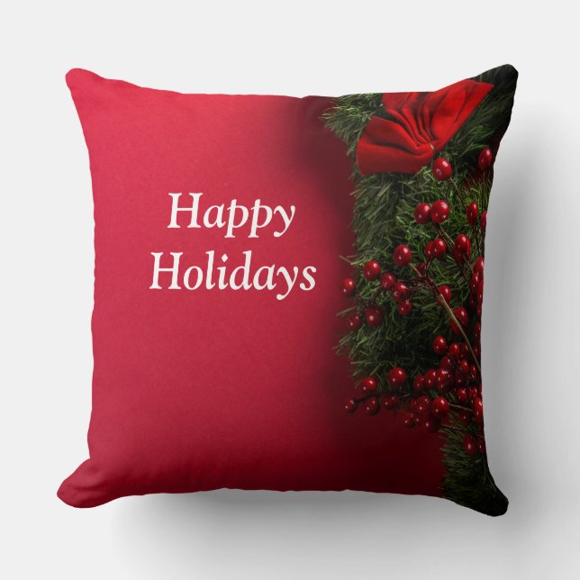 christmas wreath with red berries throw pillow (Front)