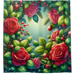 “Christmas Wreath with Roses and Raindrops"