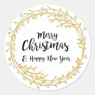 Christmas wreath with silver glitter snowflakes classic round sticker