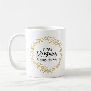 Christmas wreath with silver glitter snowflakes coffee mug