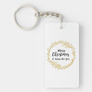 Christmas wreath with silver glitter snowflakes keychain