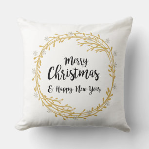 Christmas wreath with silver glitter snowflakes throw pillow
