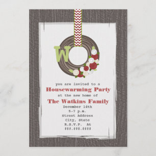 Christmas Wreath Wood Inspired Housewarming Party Invitation