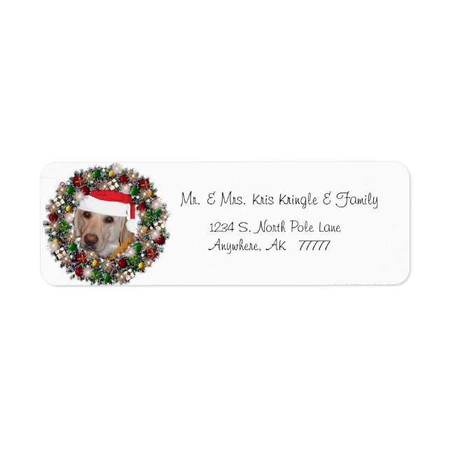 Christmas Wreath Yellow Labrador Address Label (Front)