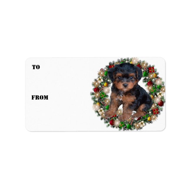 Christmas Wreath Yorkshire Terrier Gift Labels (Front)