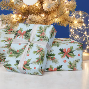 Christmas Wreathes Berries Bows Modern Christmas Wrapping Paper
