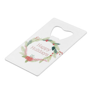 Christmas Wreaths Happy Holidays Credit Card Bottle Opener