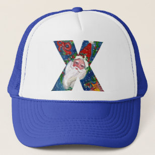 CHRISTMAS X LETTER / SANTA CLAUS WITH RED RIBBON TRUCKER HAT