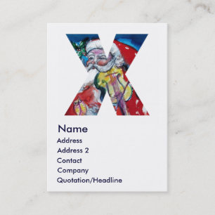 CHRISTMAS X LETTER  / SANTA  WITH VIOLIN MONOGRAM BUSINESS CARD