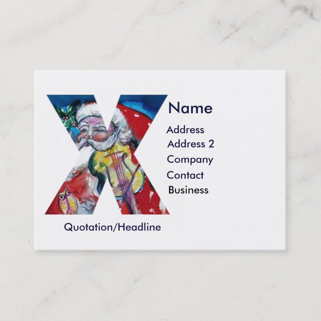 CHRISTMAS X LETTER  / SANTA  WITH VIOLIN MONOGRAM BUSINESS CARD (Front)