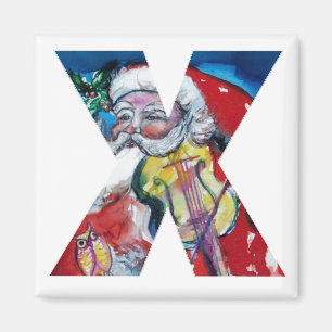 CHRISTMAS X LETTER / SANTA WITH VIOLIN MONOGRAM MAGNET