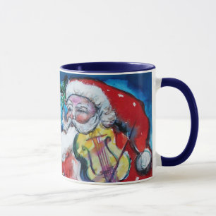 CHRISTMAS X LETTER / SANTA  WITH VIOLIN MONOGRAM MUG