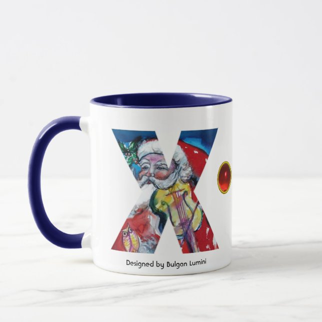 CHRISTMAS X LETTER / SANTA  WITH VIOLIN MONOGRAM MUG (Left)
