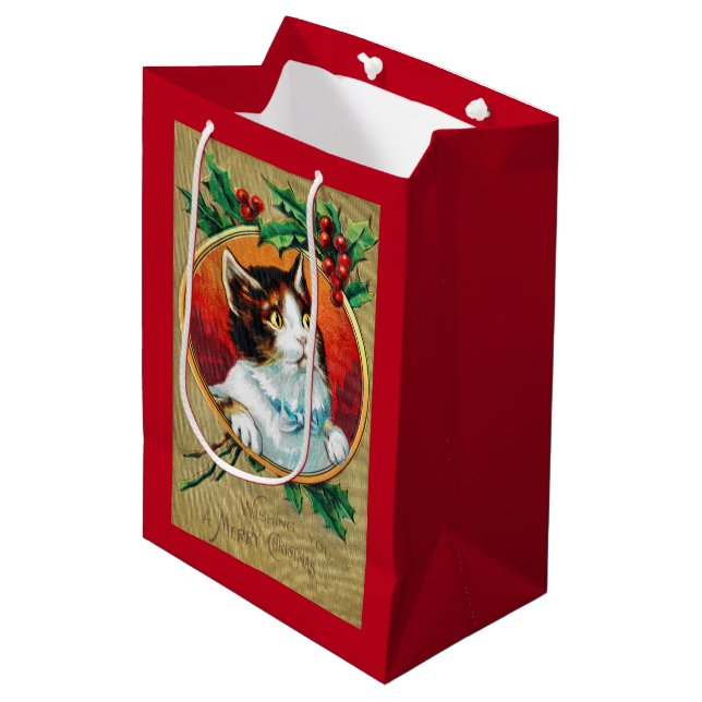 Christmas, Xmas Cat Medium Gift Bag (Front Angled)