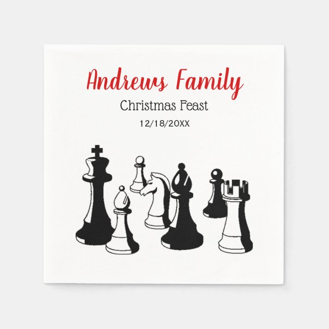 Christmas Xmas - Chess Pieces Vintage Art #2 Napkin (Front)