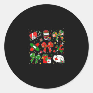 Christmas Xmas Coquette Bow Rn Cna Icu Scurb Nurse Classic Round Sticker