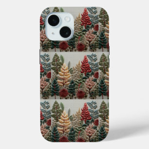 Christmas Xmas Forest Fake Embroidery Effect No1 iPhone 15 Case