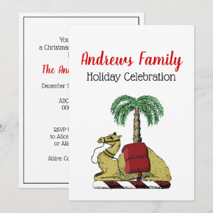 Christmas Xmas Heraldic Camel Palm Tree Colour Invitation