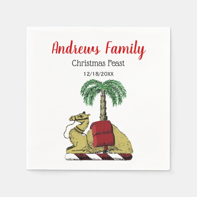 Christmas Xmas Heraldic Camel Palm Tree Colour Napkin (Front)